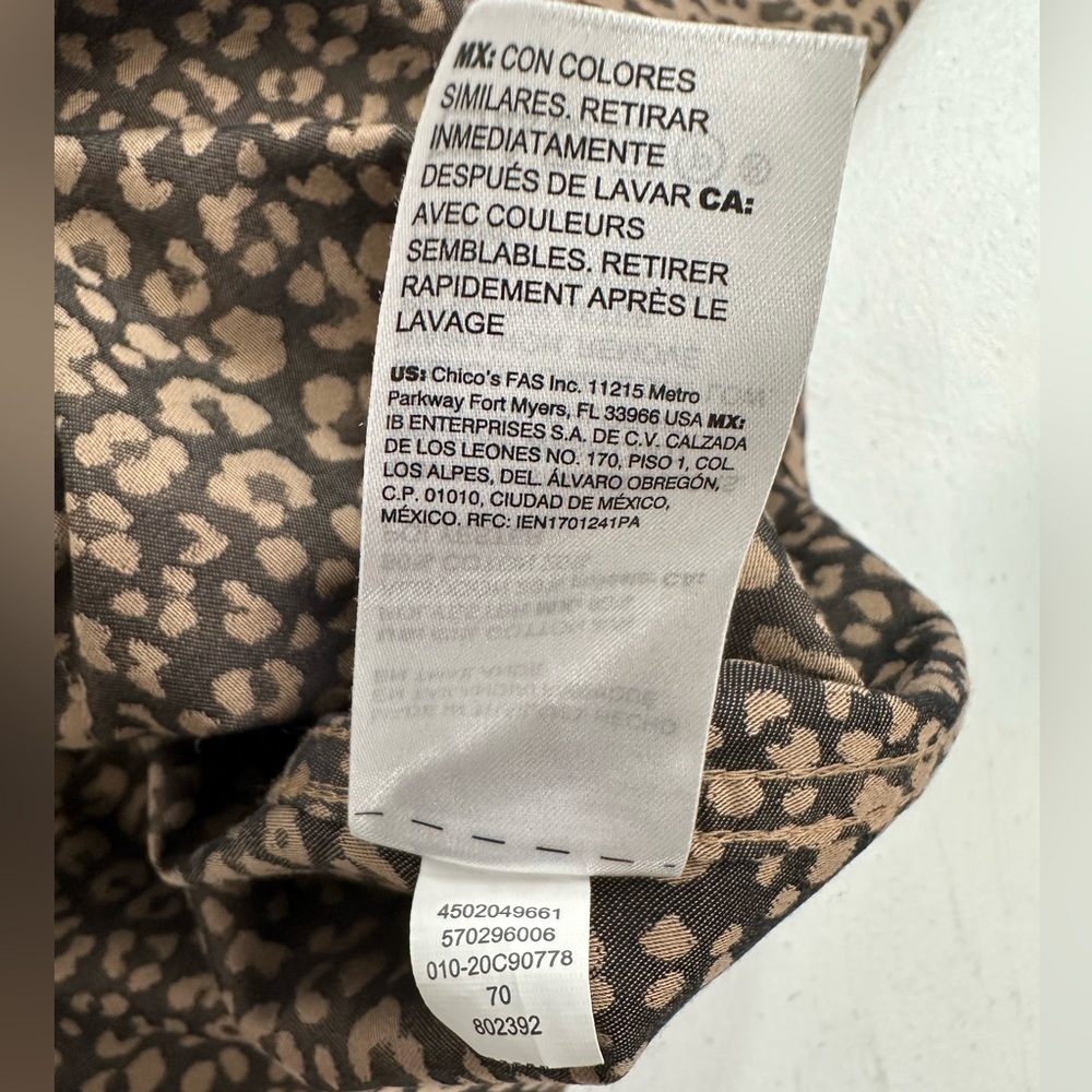 Chico’s No Iron Coolmax Leopard Print Shirt Button Long Sleeve Travel Classic 3 - Picture 8 of 10
